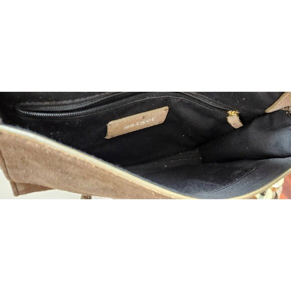 Antropologie Morgan  Woven Suede Crossbody Bag Snakeskin Accents Tassel Boho - Picture 9 of 15